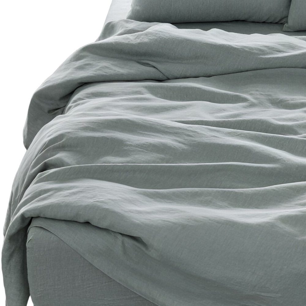 Four Piece Blue Linen Queen Sheet Set
