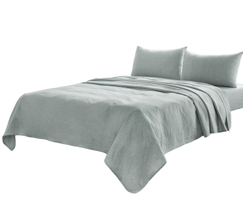 Four Piece Blue Linen Queen Sheet Set