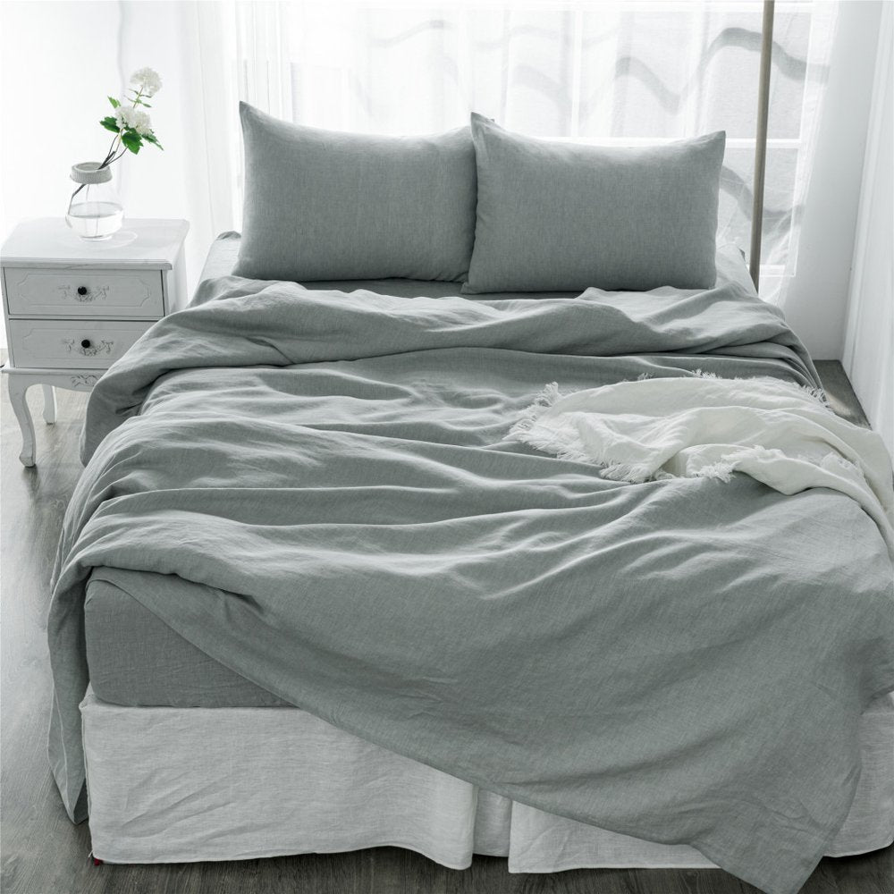 Four Piece Blue Linen Queen Sheet Set