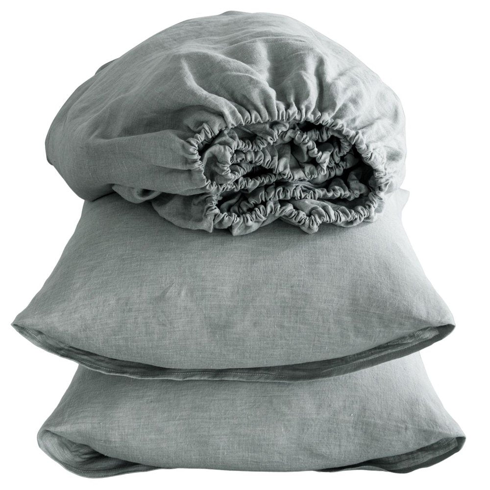 Four Piece Slate Gray Linen King Sheet Set
