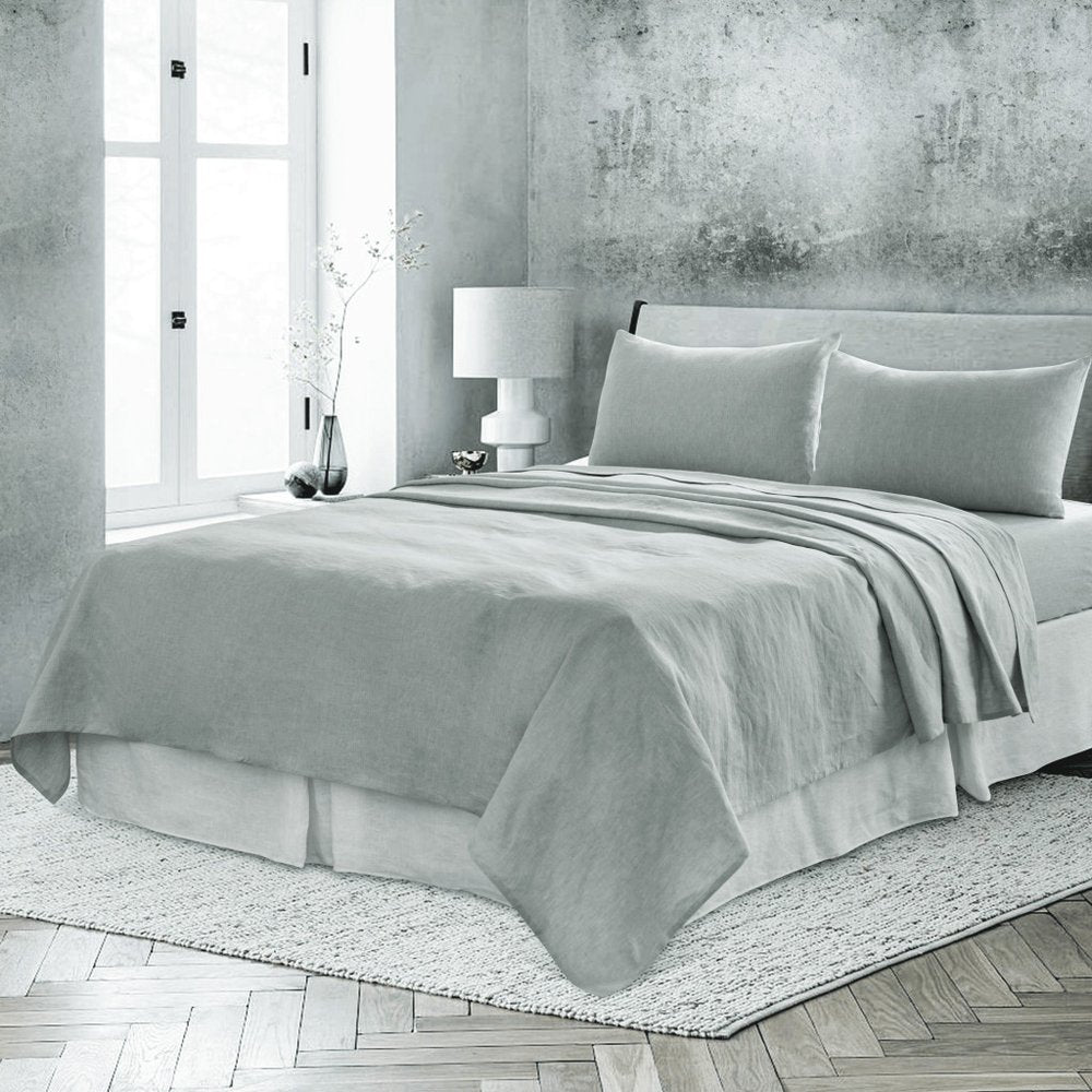 Four Piece Blue Linen King Sheet Set
