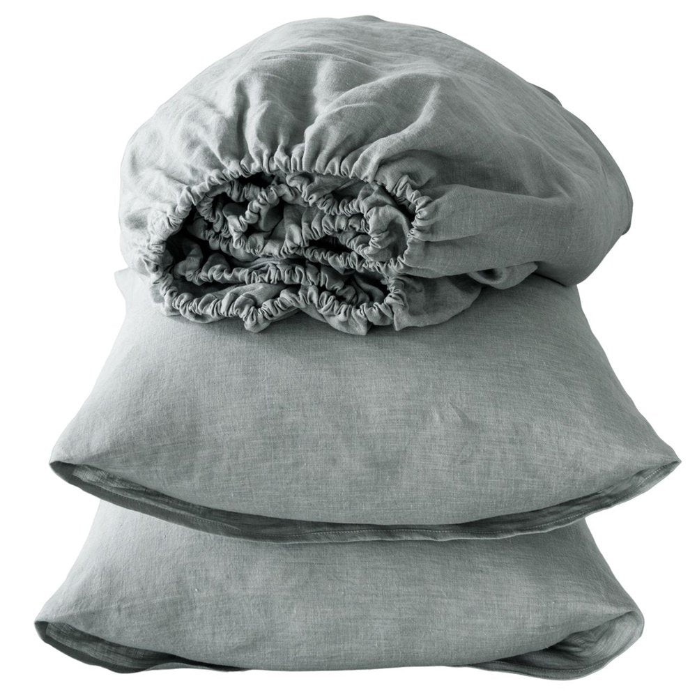 Four Piece Slate Gray Linen King Sheet Set