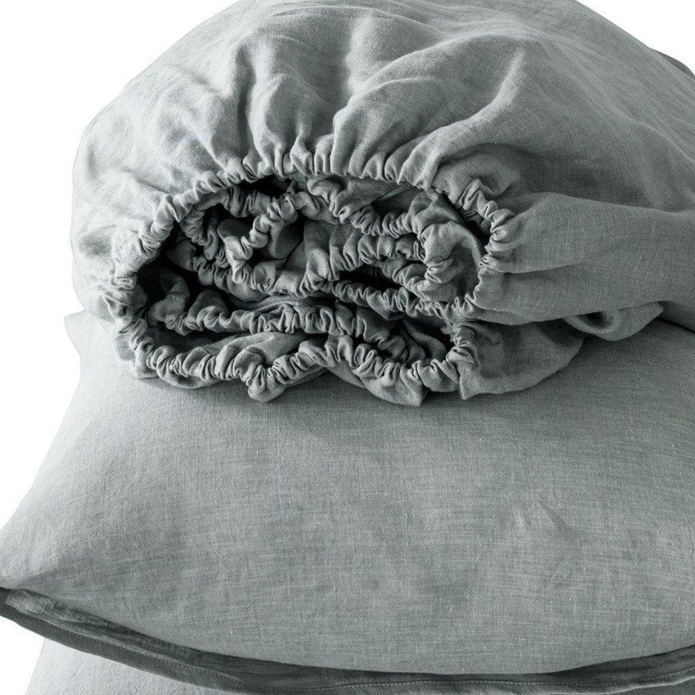 Four Piece Blue Linen Sheet Set