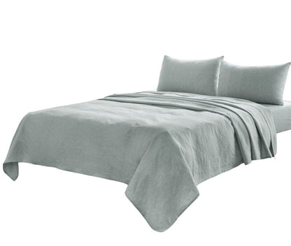 Four Piece Blue Linen California King Sheet Set