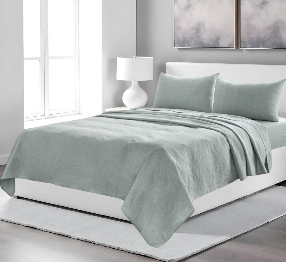 Four Piece Blue Linen Sheet Set