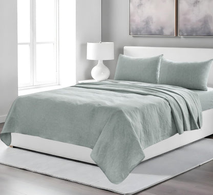 Four Piece Blue Linen Sheet Set