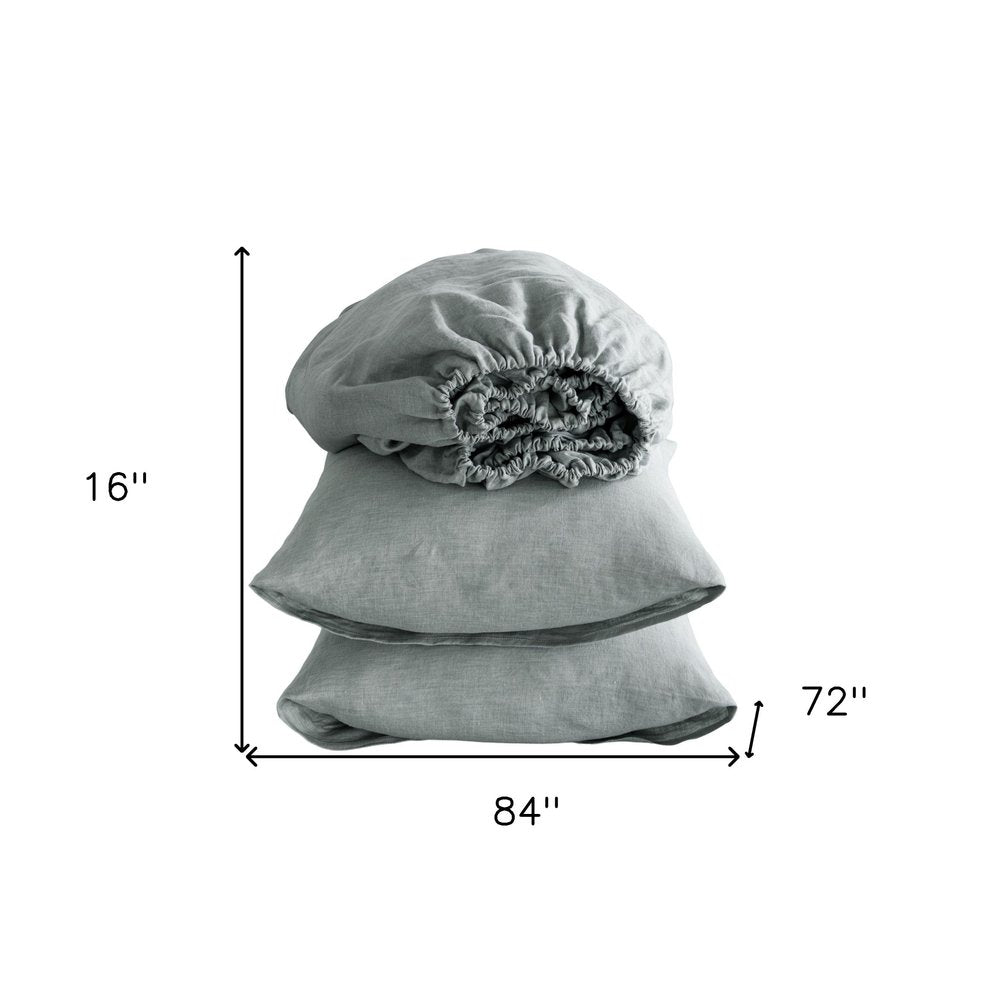 Four Piece Blue Linen Sheet Set