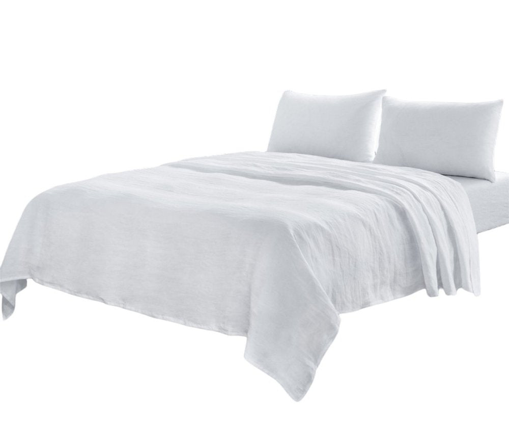 Four Piece White Linen Twin Sheet Set