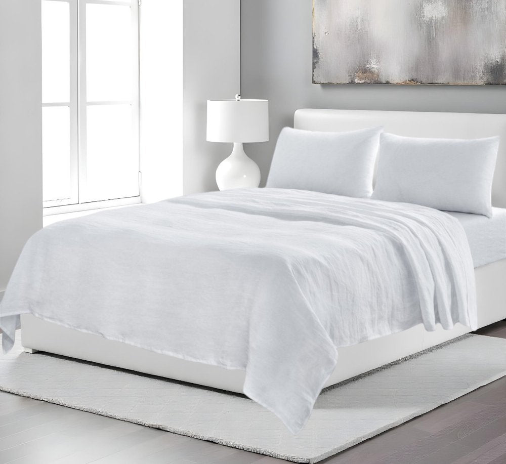Four Piece White Linen Twin Sheet Set