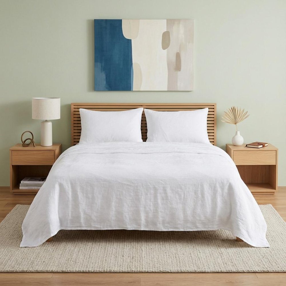 Four Piece White Linen Twin Sheet Set