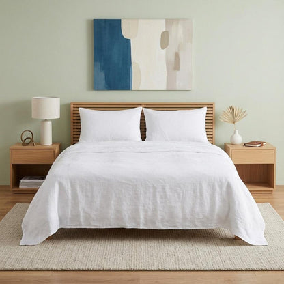 Four Piece White Linen Twin Sheet Set
