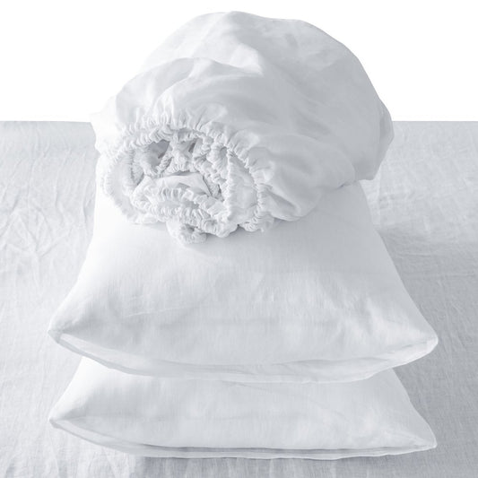 Four Piece White Linen Queen Sheet Set
