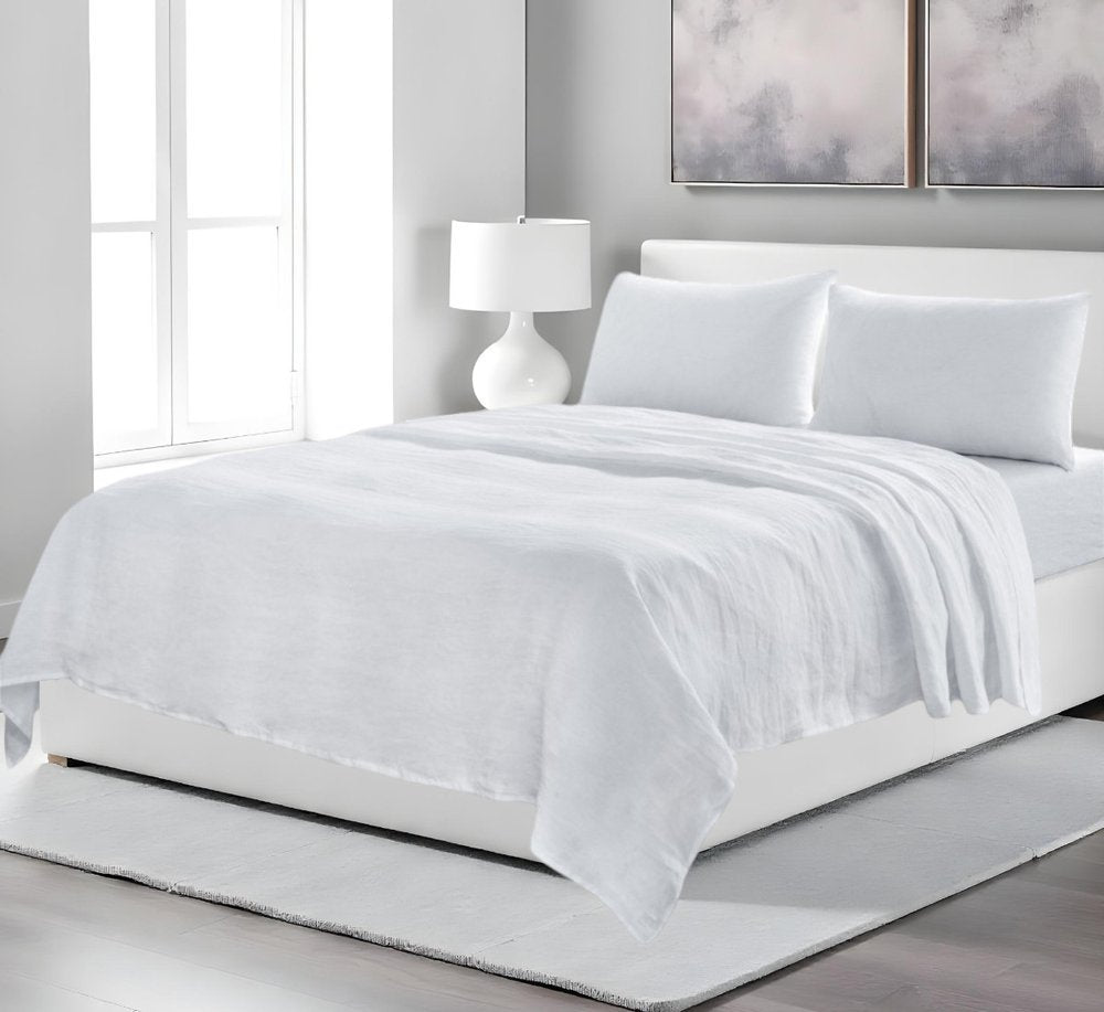Four Piece White Linen King Sheet Set