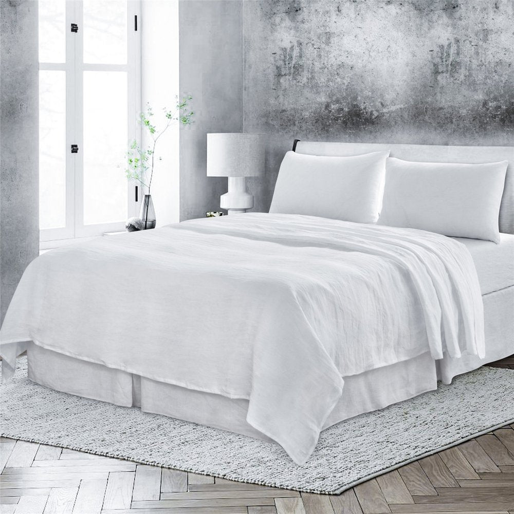 Four Piece White Linen King Sheet Set