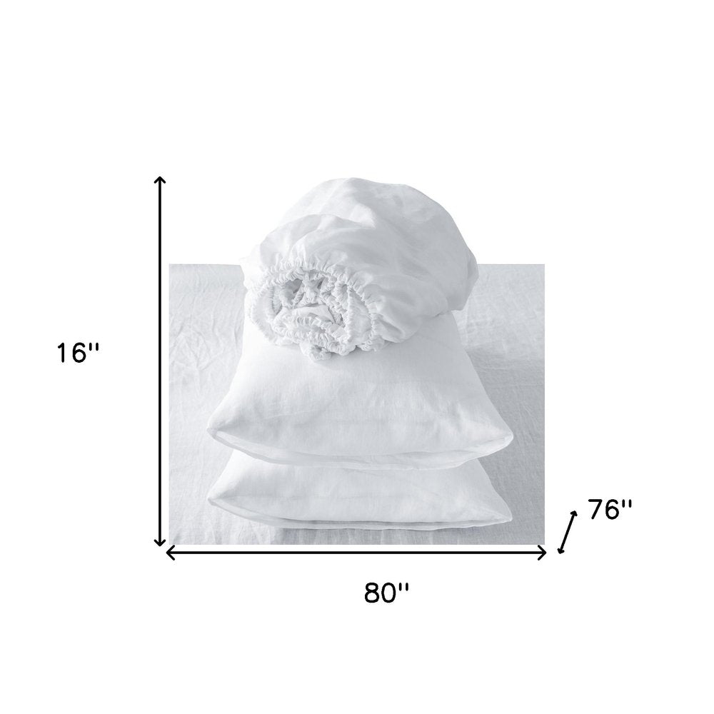 Four Piece White Linen King Sheet Set