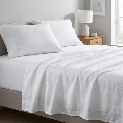 Four Piece White Linen King Sheet Set