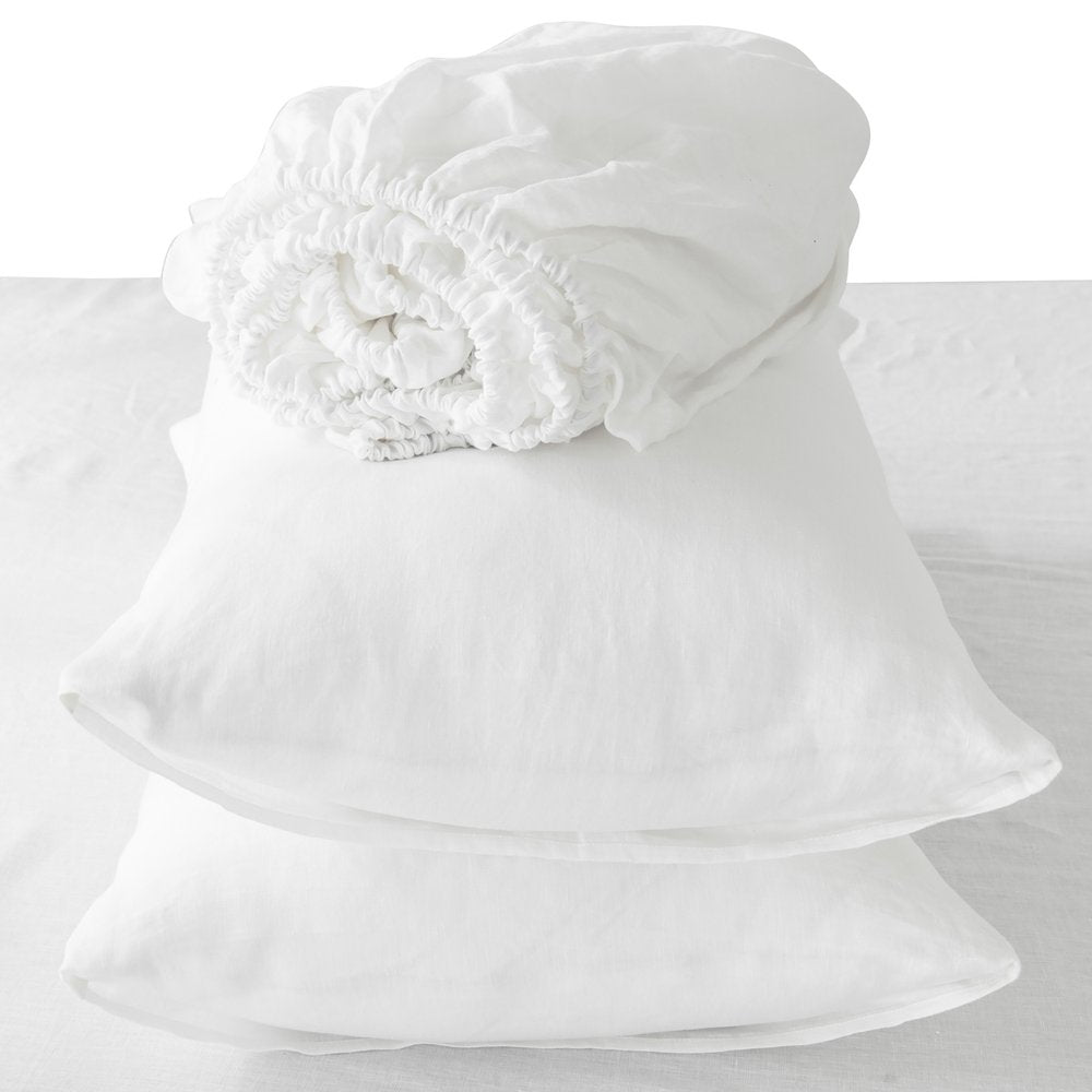 Four Piece White Linen Queen Sheet Set