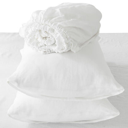 Four Piece White Linen Queen Sheet Set