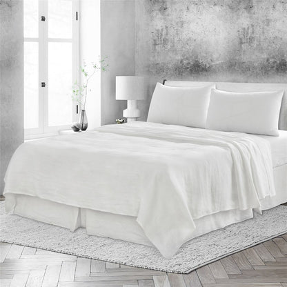 Four Piece White Linen Queen Sheet Set