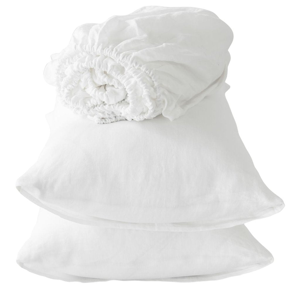 Four Piece White Linen Queen Sheet Set