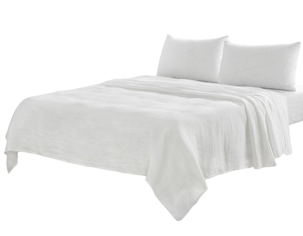 Four Piece White Linen Queen Sheet Set