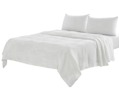 Four Piece White Linen Queen Sheet Set