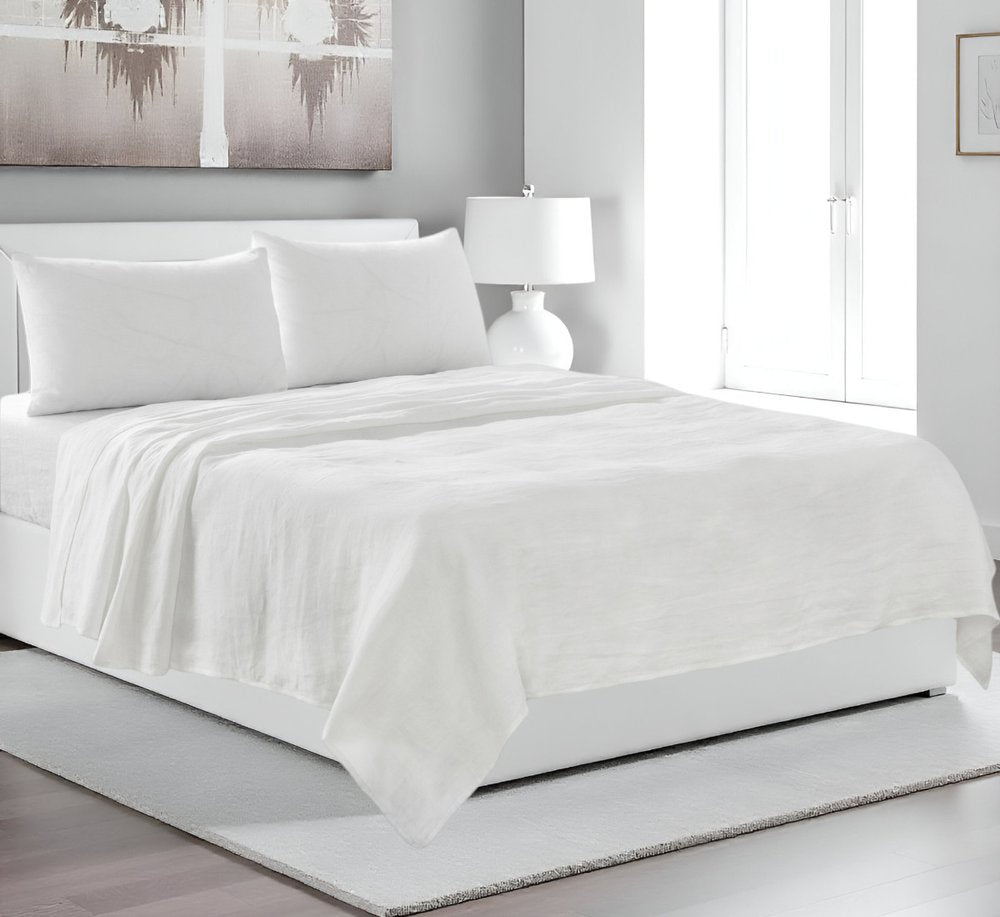 Four Piece White Linen Queen Sheet Set