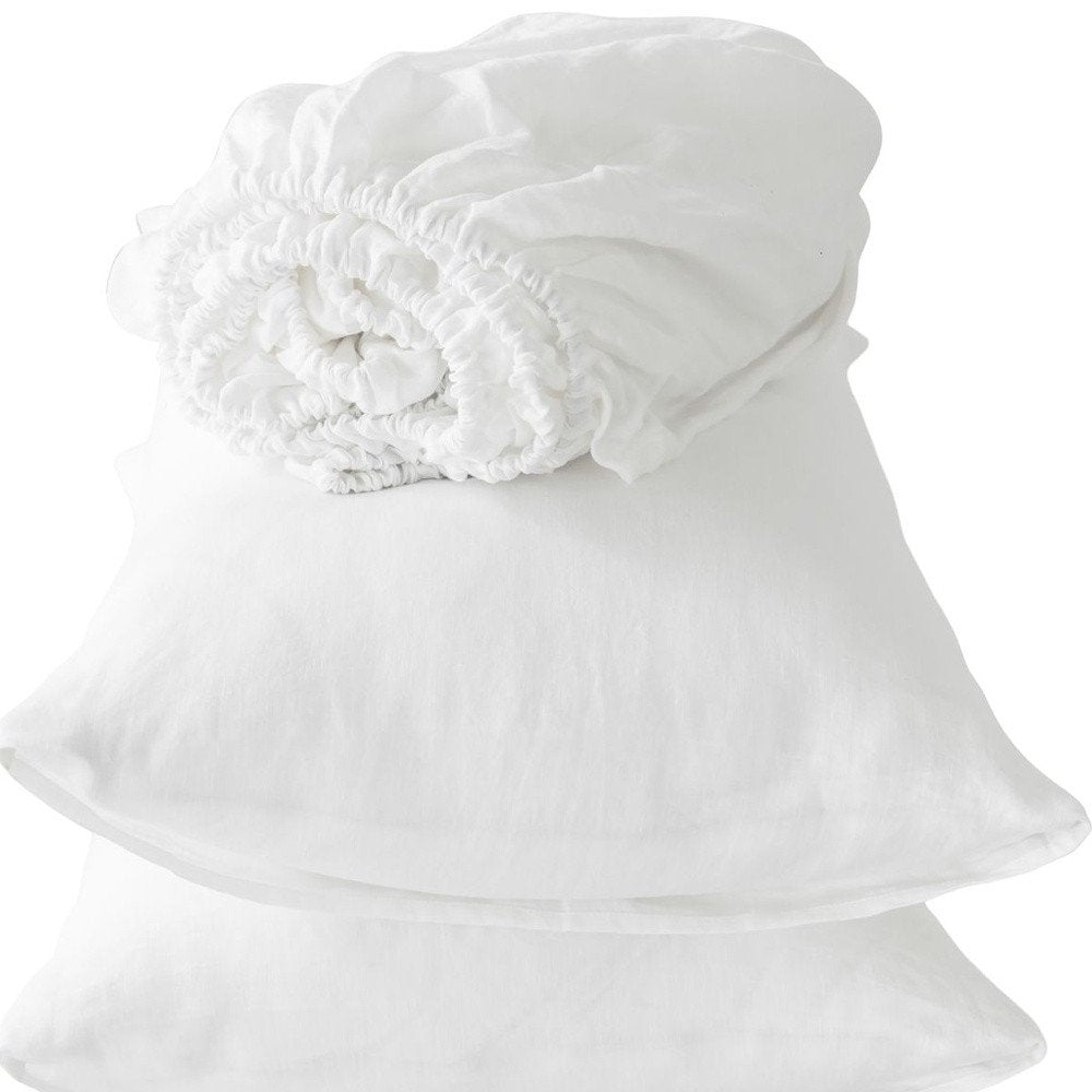 Four Piece White Linen King Sheet Set