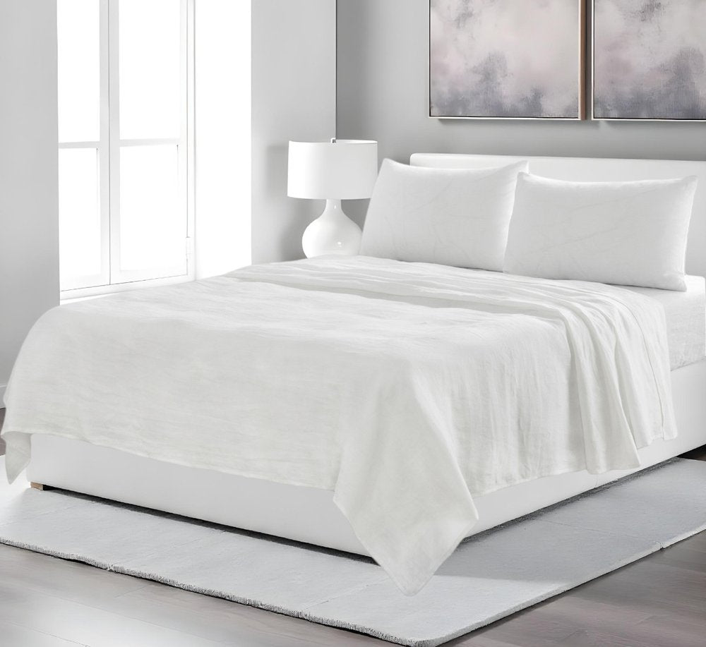 Four Piece White Linen King Sheet Set