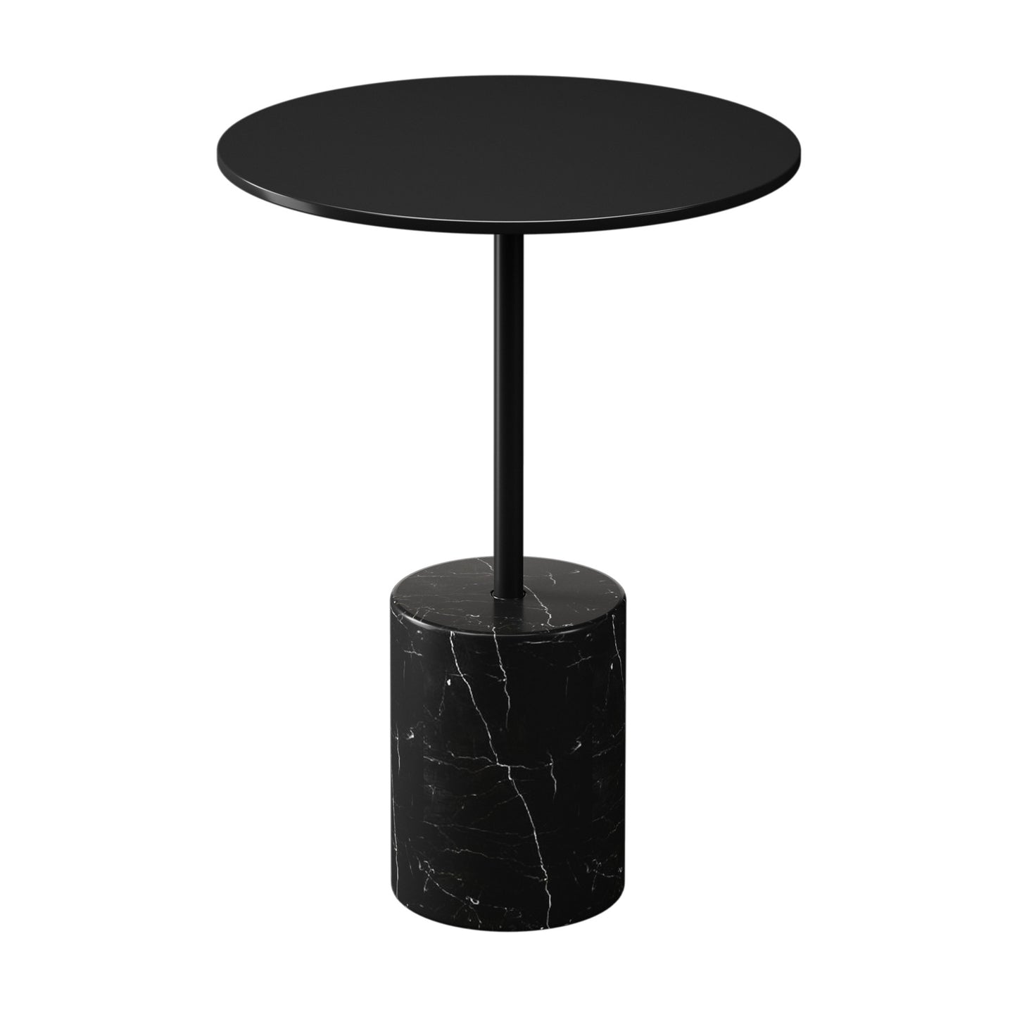 20" Black Steel And Marble Round End Table