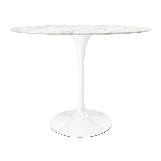 40" White Rounded Stone And Metal Pedestal Base Dining Table