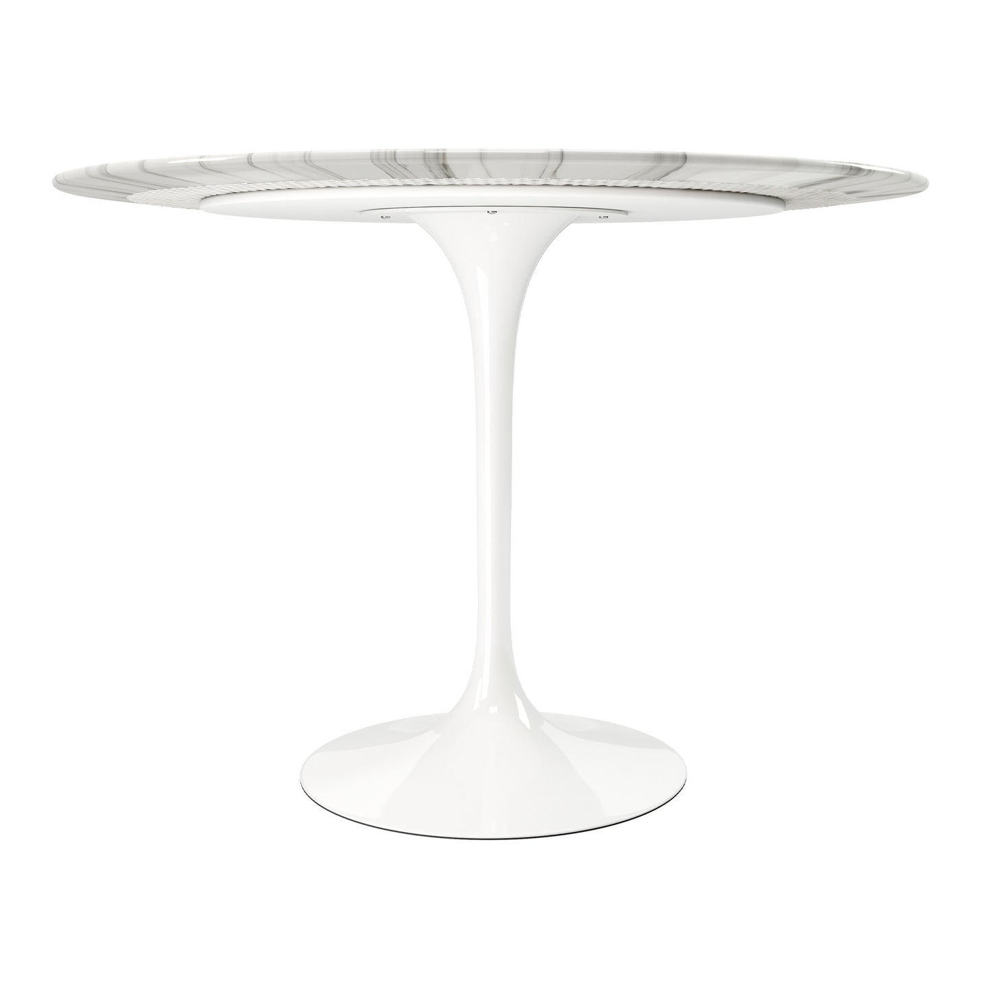 40" White Rounded Stone And Metal Pedestal Base Dining Table