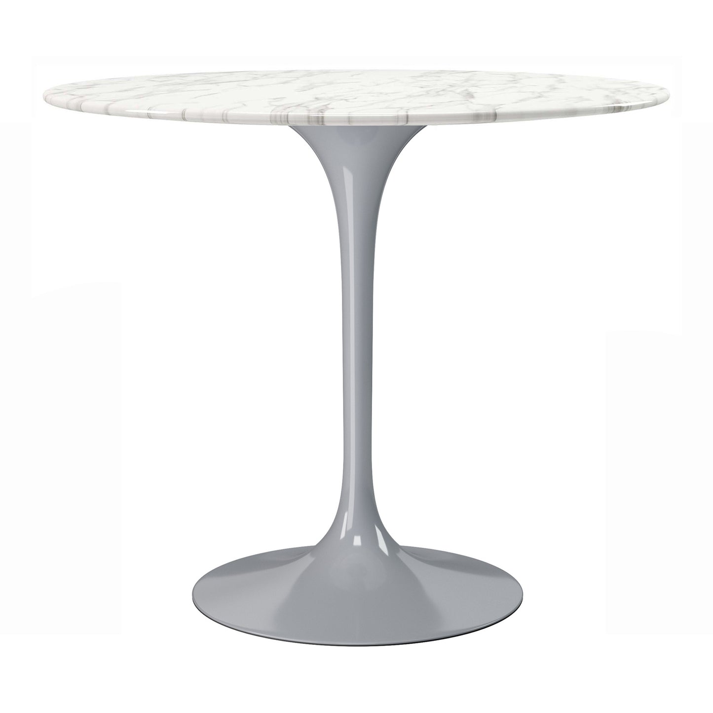 32" White And Gray Rounded Stone And Metal Pedestal Base Dining Table