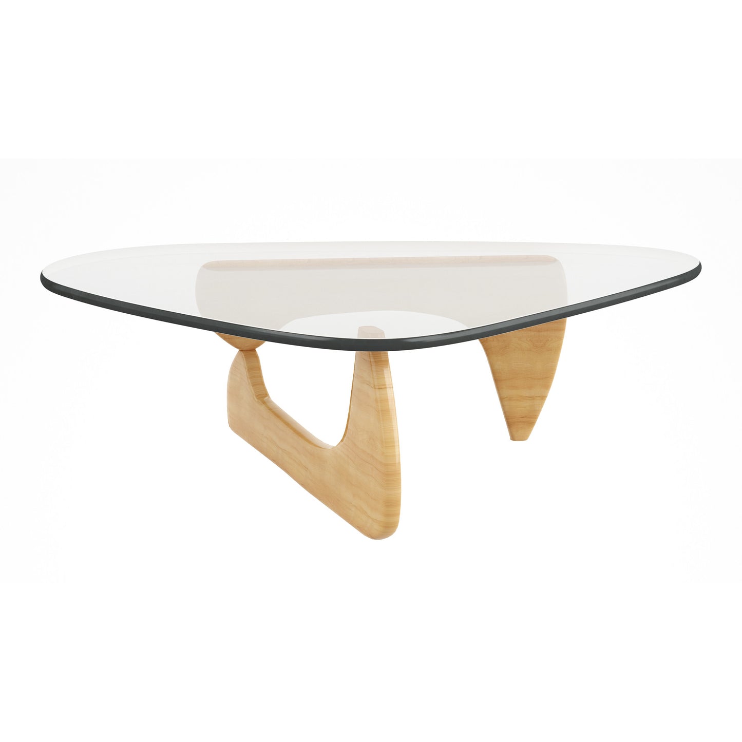 50" Clear And Natural Glass And Solid Wood Triangle Coffee Table