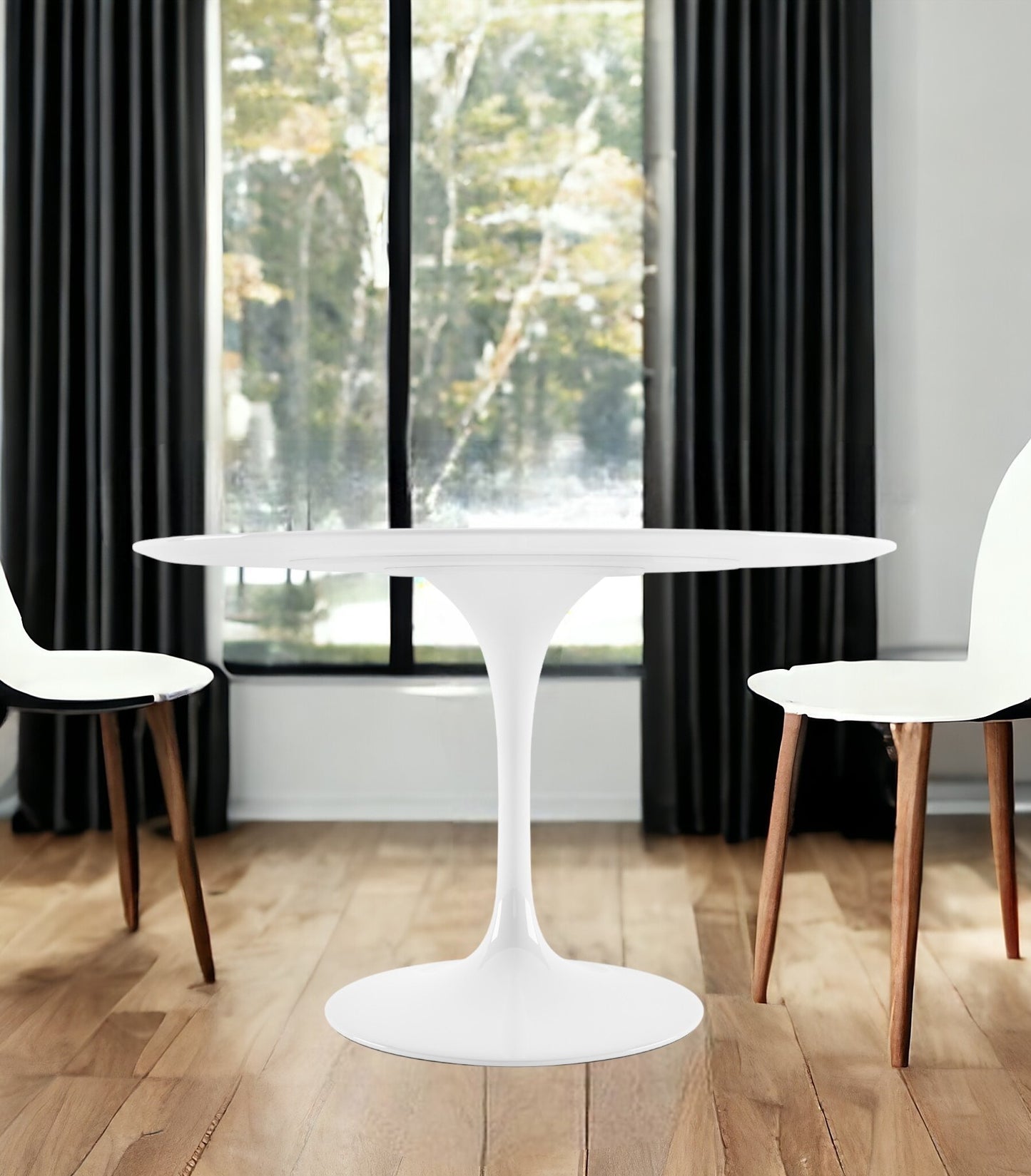 48" White Fiberglass And Metal Dining Table
