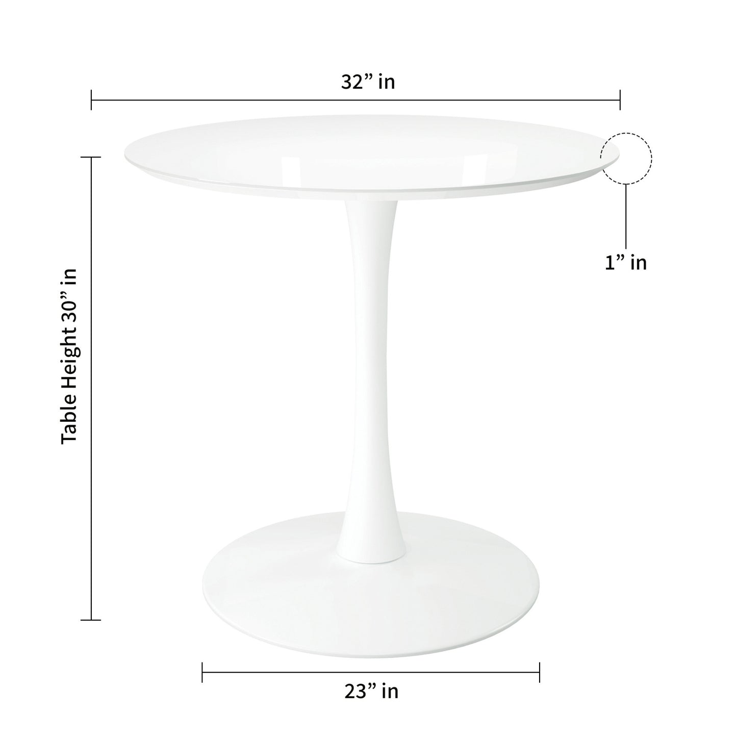 32" White Metal Dining Table