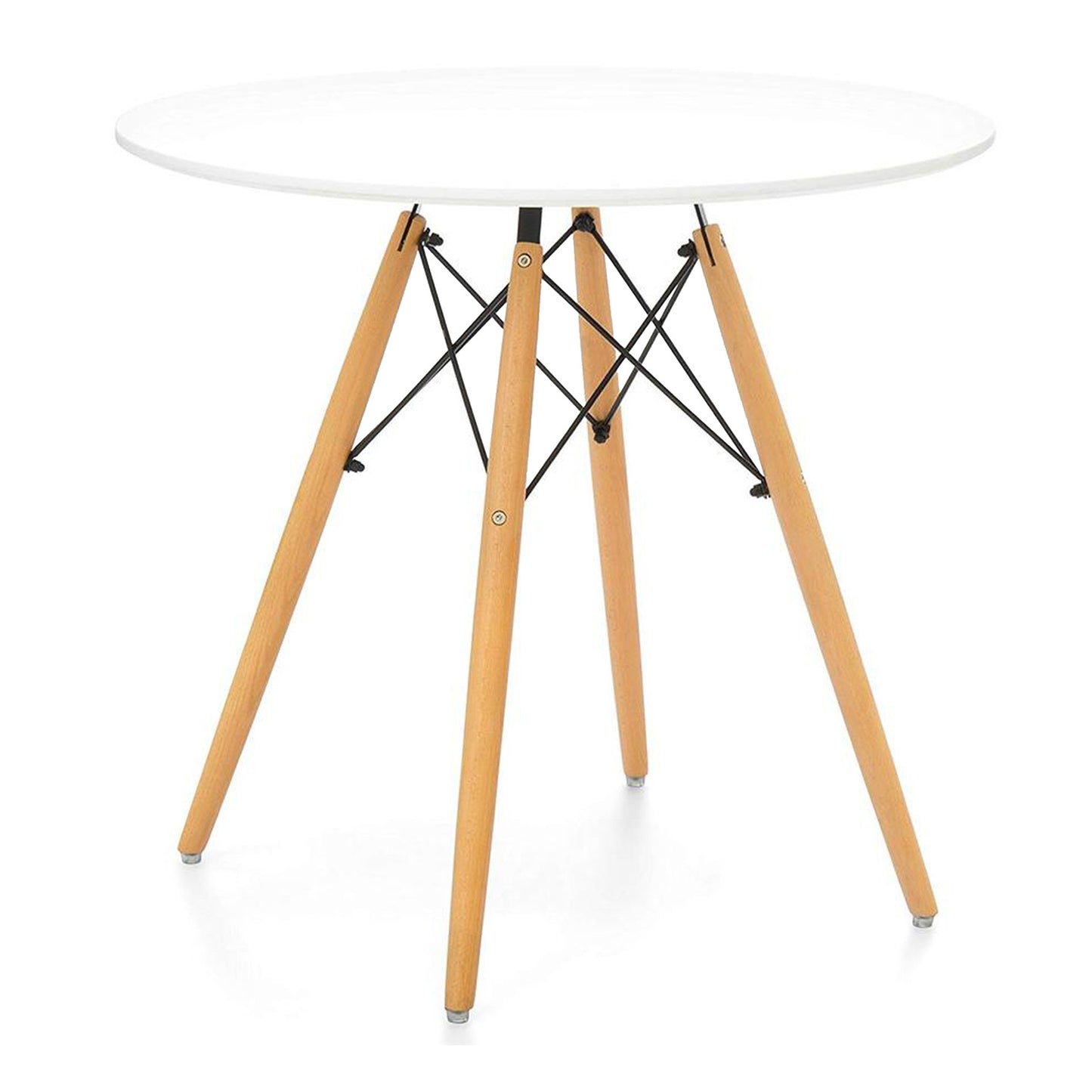 30" White And Natural Rounded Fiberglass And Solid Wood Dining Table