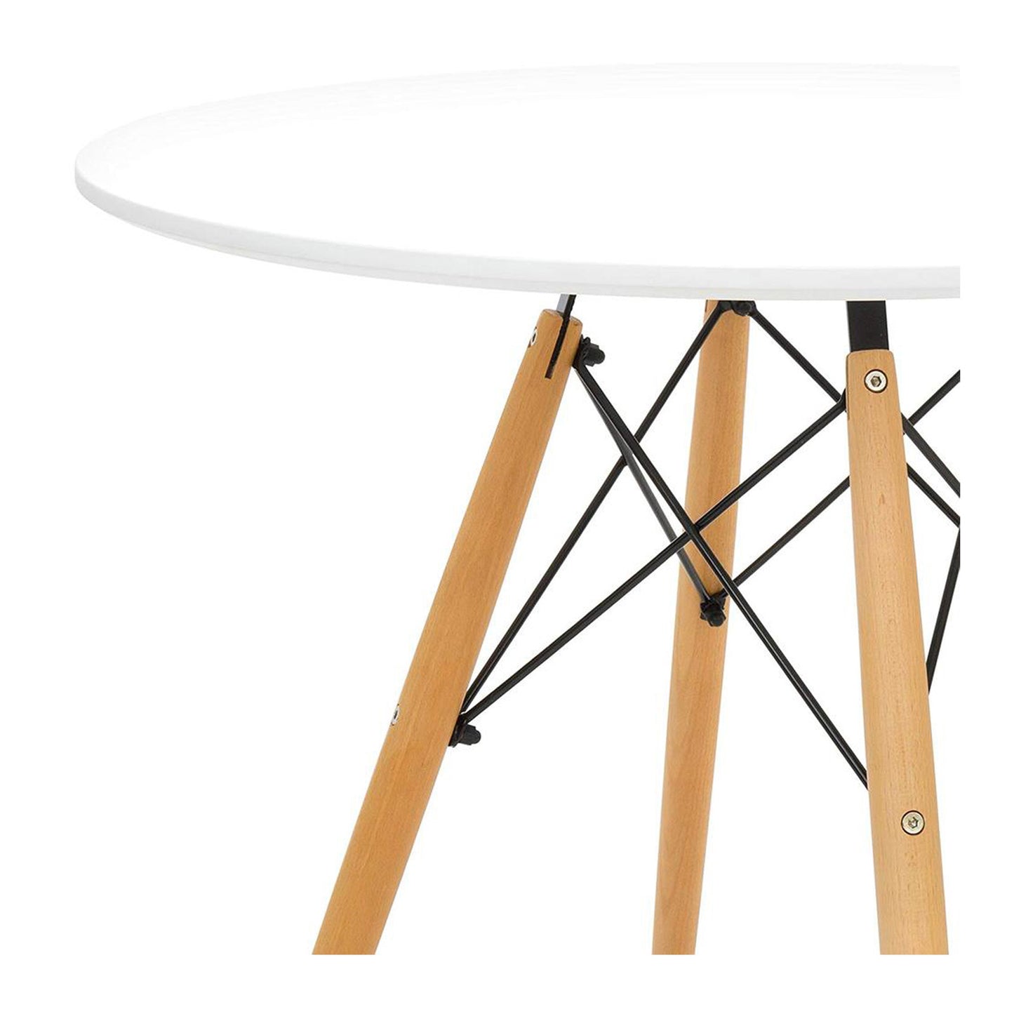 30" White And Natural Rounded Fiberglass And Solid Wood Dining Table