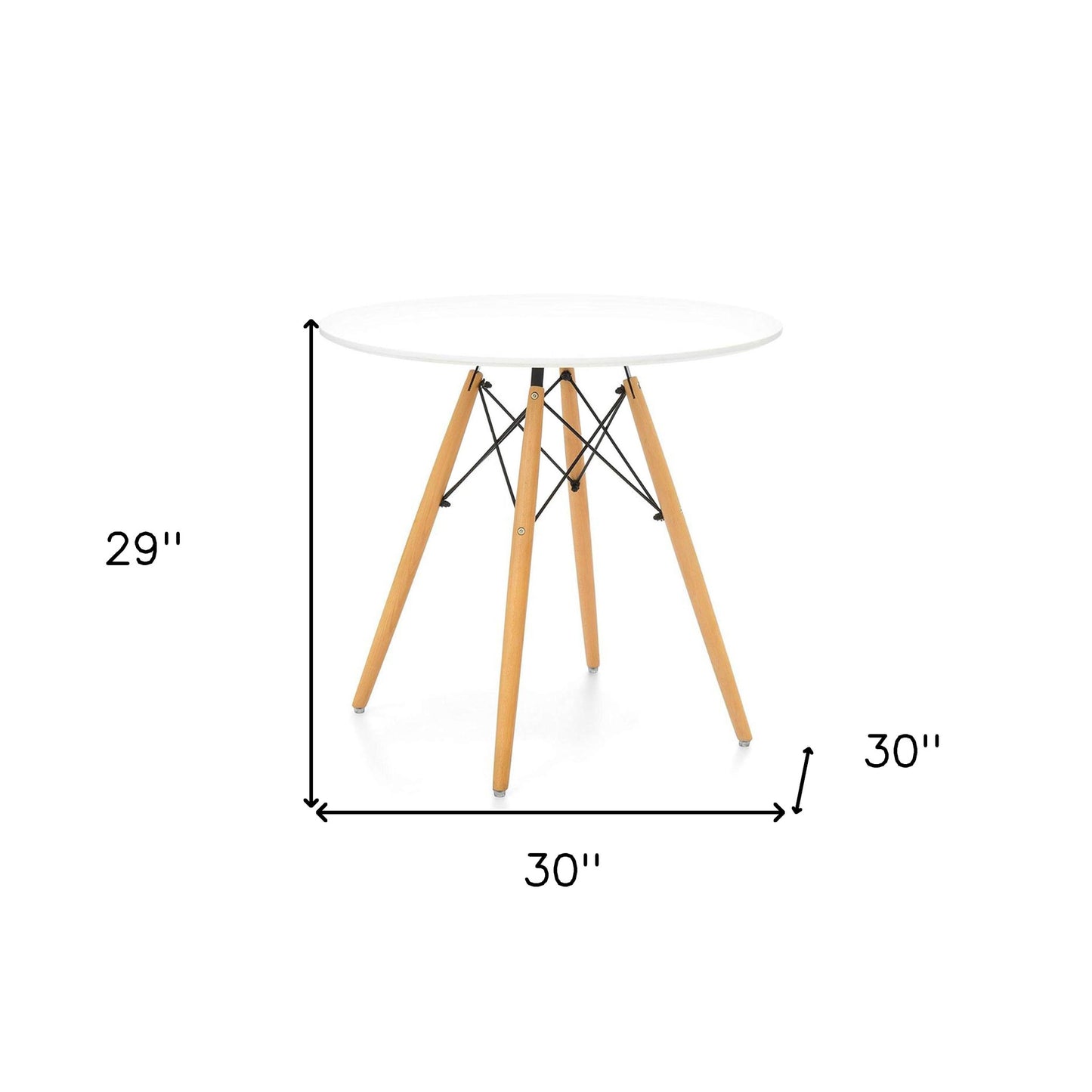 30" White And Natural Rounded Fiberglass And Solid Wood Dining Table