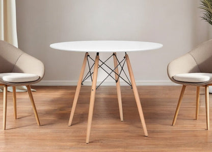 36" White And Natural Solid Wood Dining Table