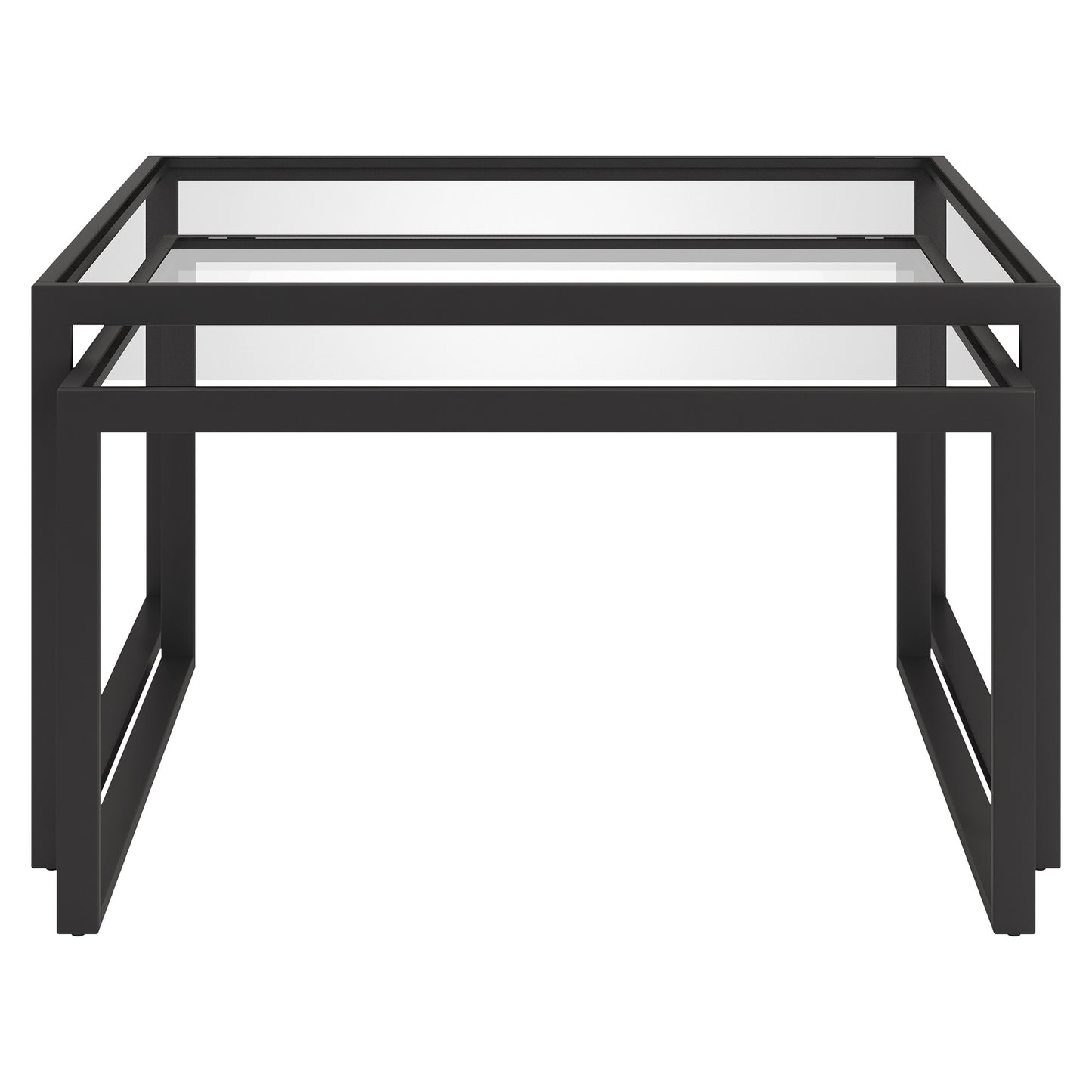 Set of Two 30" Black Glass And Steel Square Nested Coffee Tables