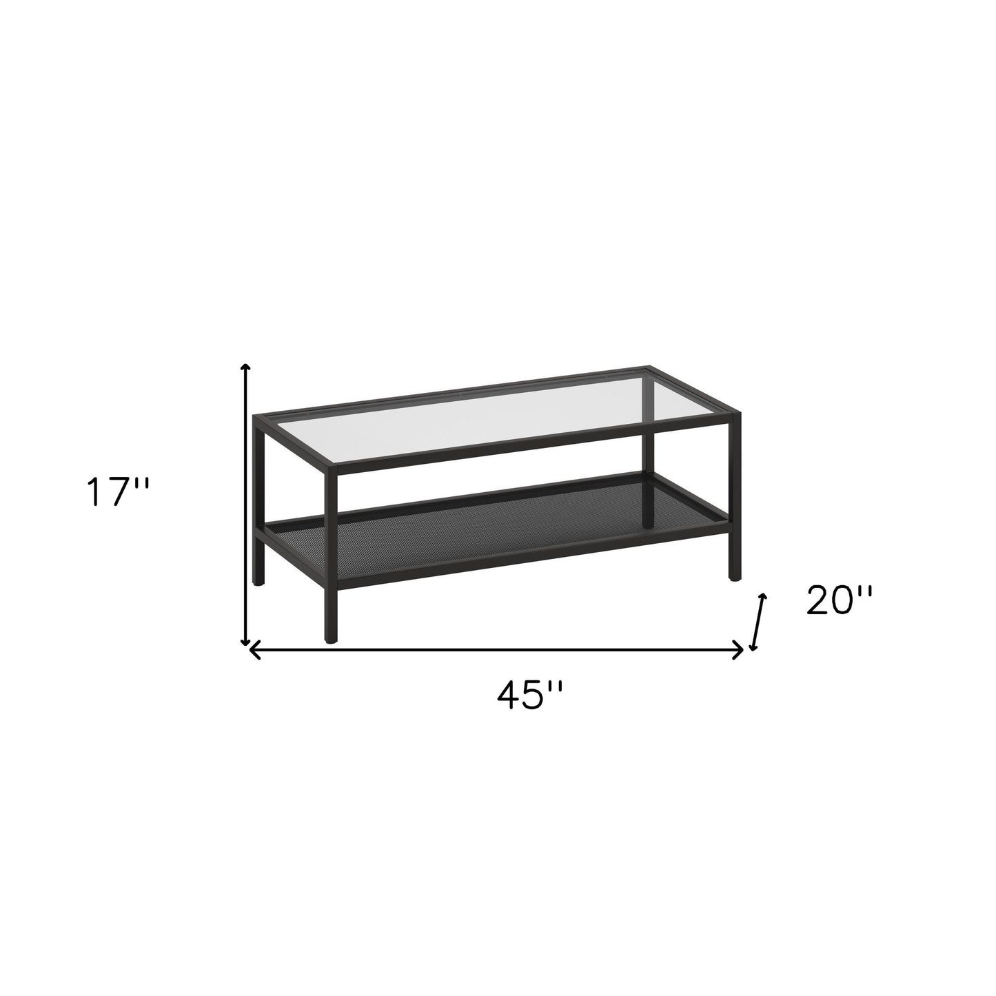 45" Clear And Black Glass And Steel Coffee Table With Shelf