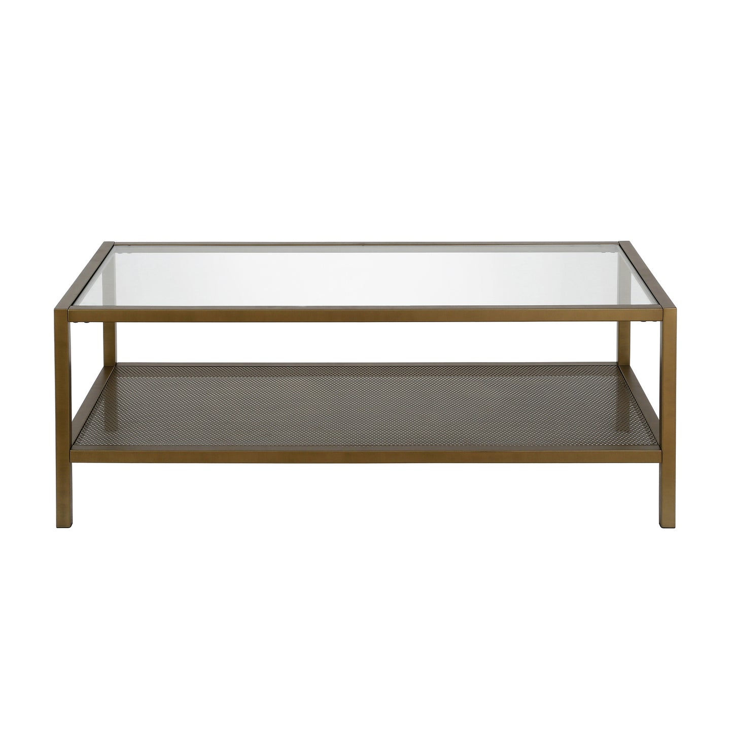 45" Gold Glass And Steel Coffee Table With Shelf