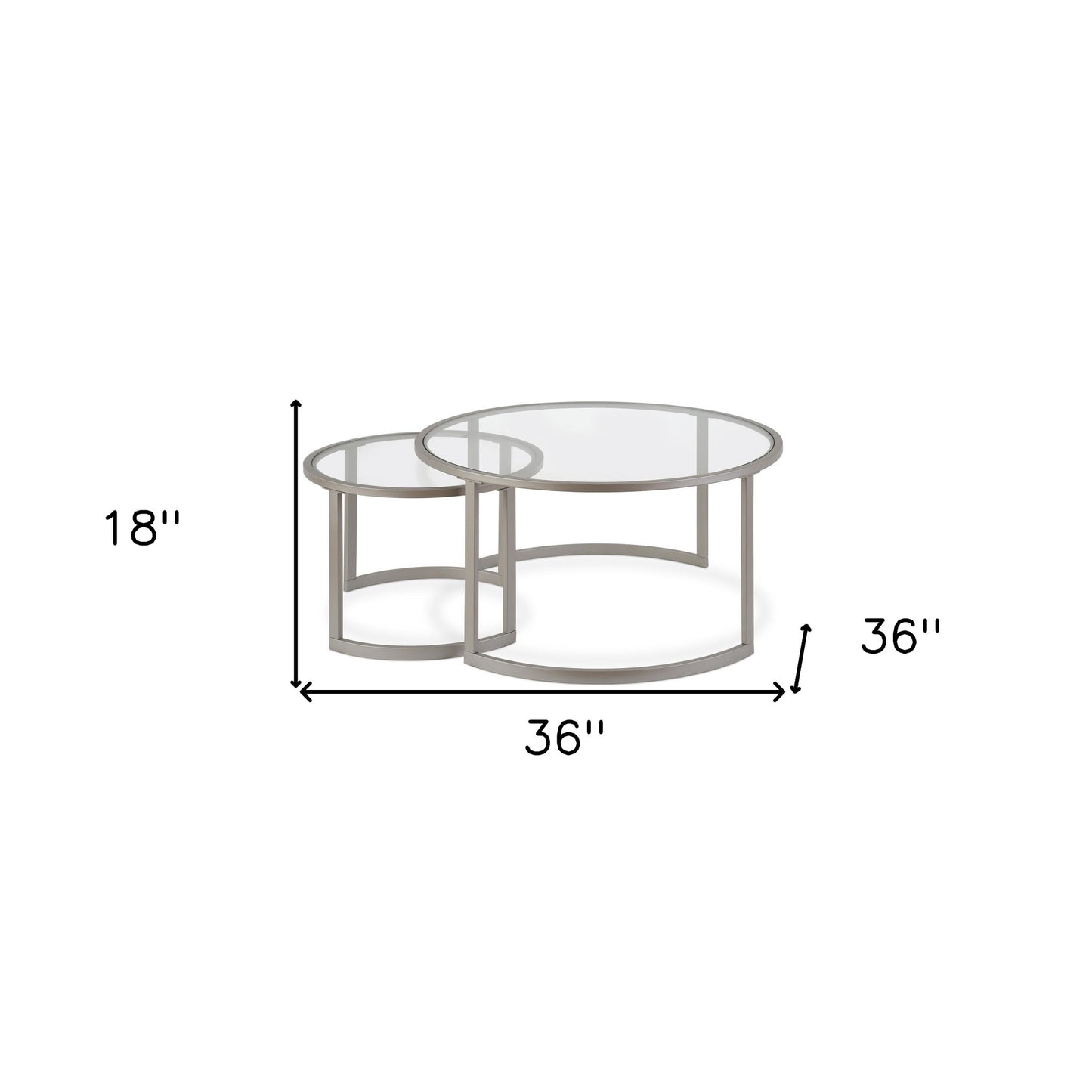 Set of Two 36" Nickel Glass And Steel Round Nested Coffee Tables