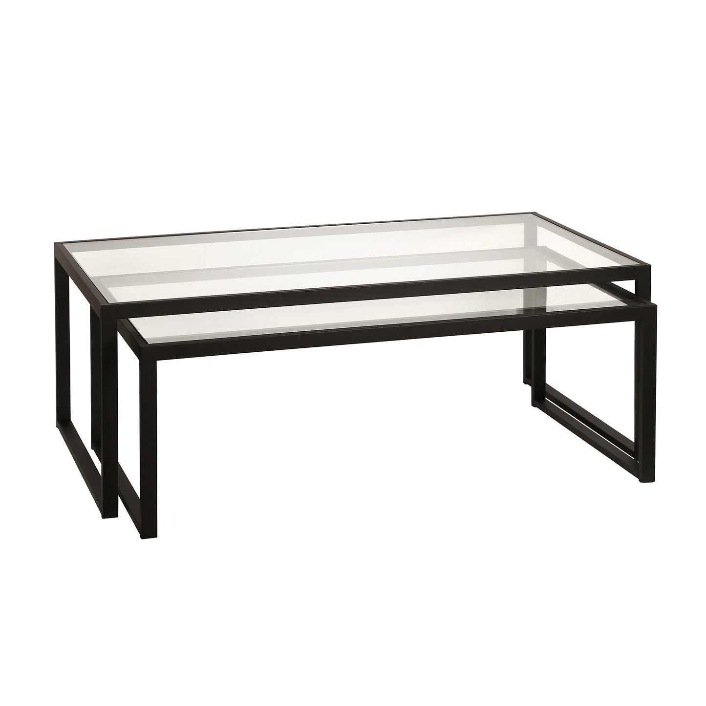 Set of Two 46" Black Glass And Steel Nested Coffee Tables