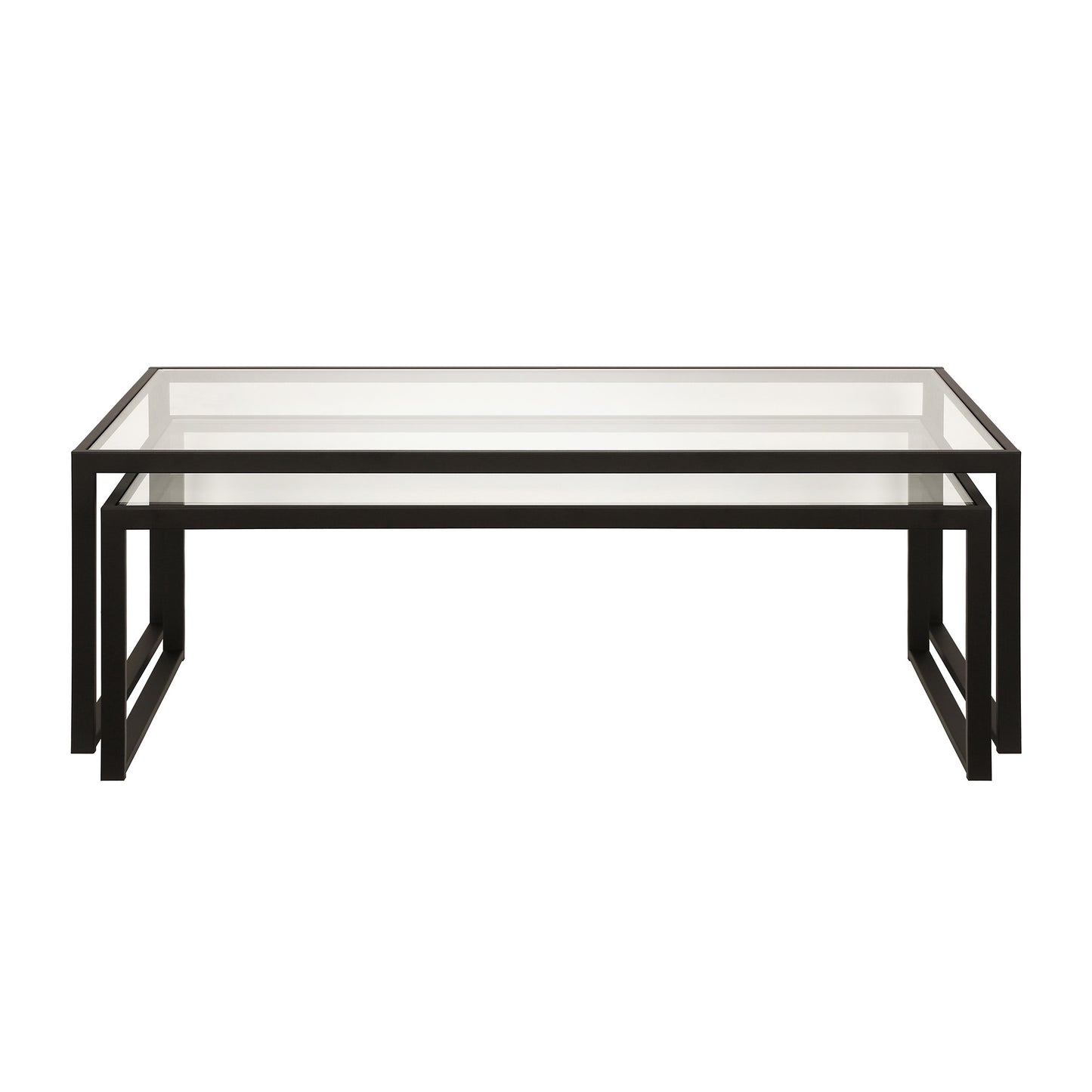 Set of Two 46" Black Glass And Steel Nested Coffee Tables