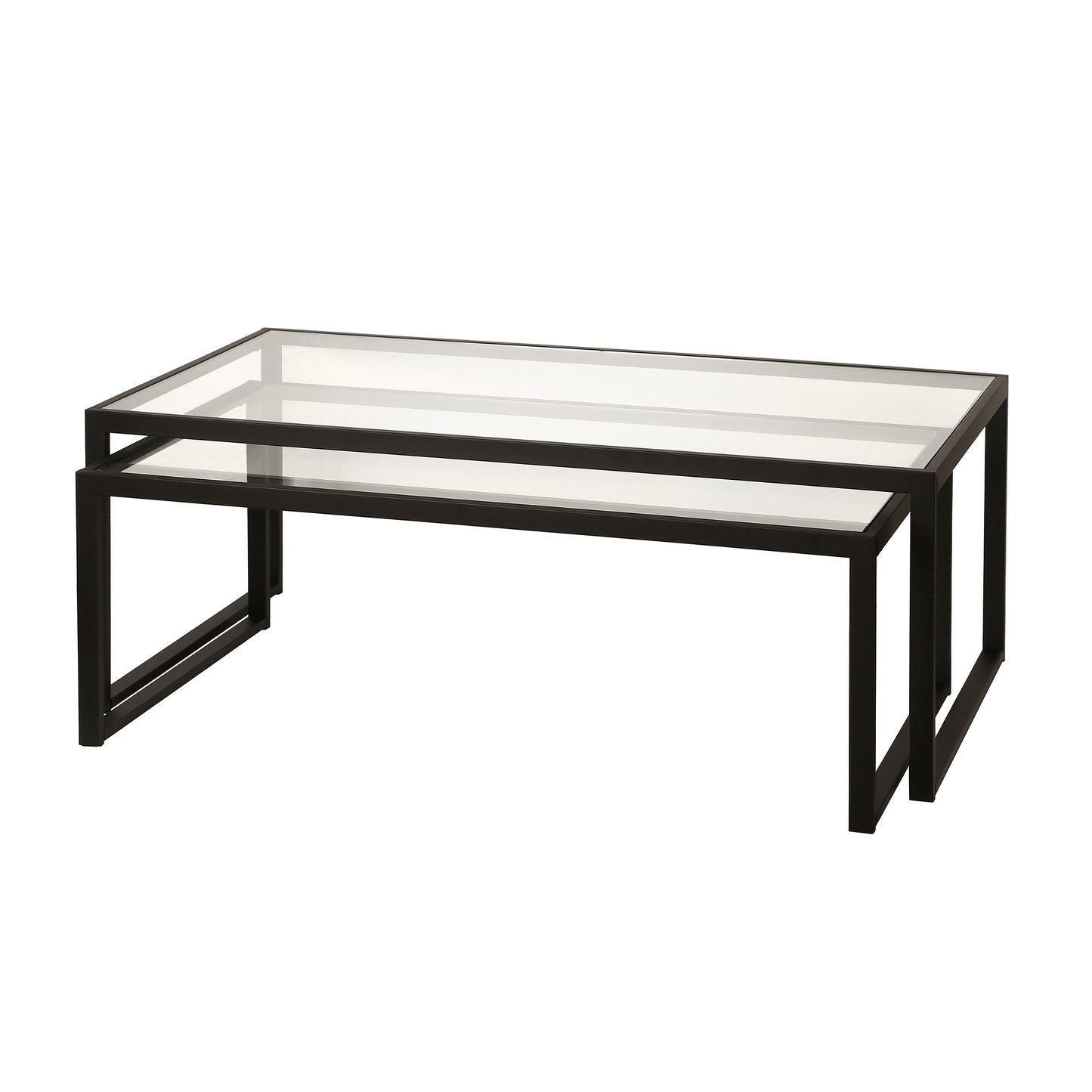 Set of Two 46" Black Glass And Steel Nested Coffee Tables