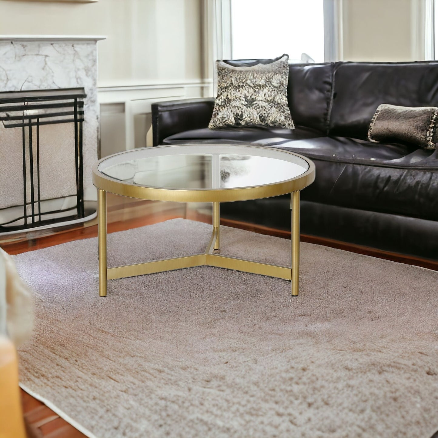 Set of Two 30" Clear And Gold Glass And Steel Round Nested Coffee Tables