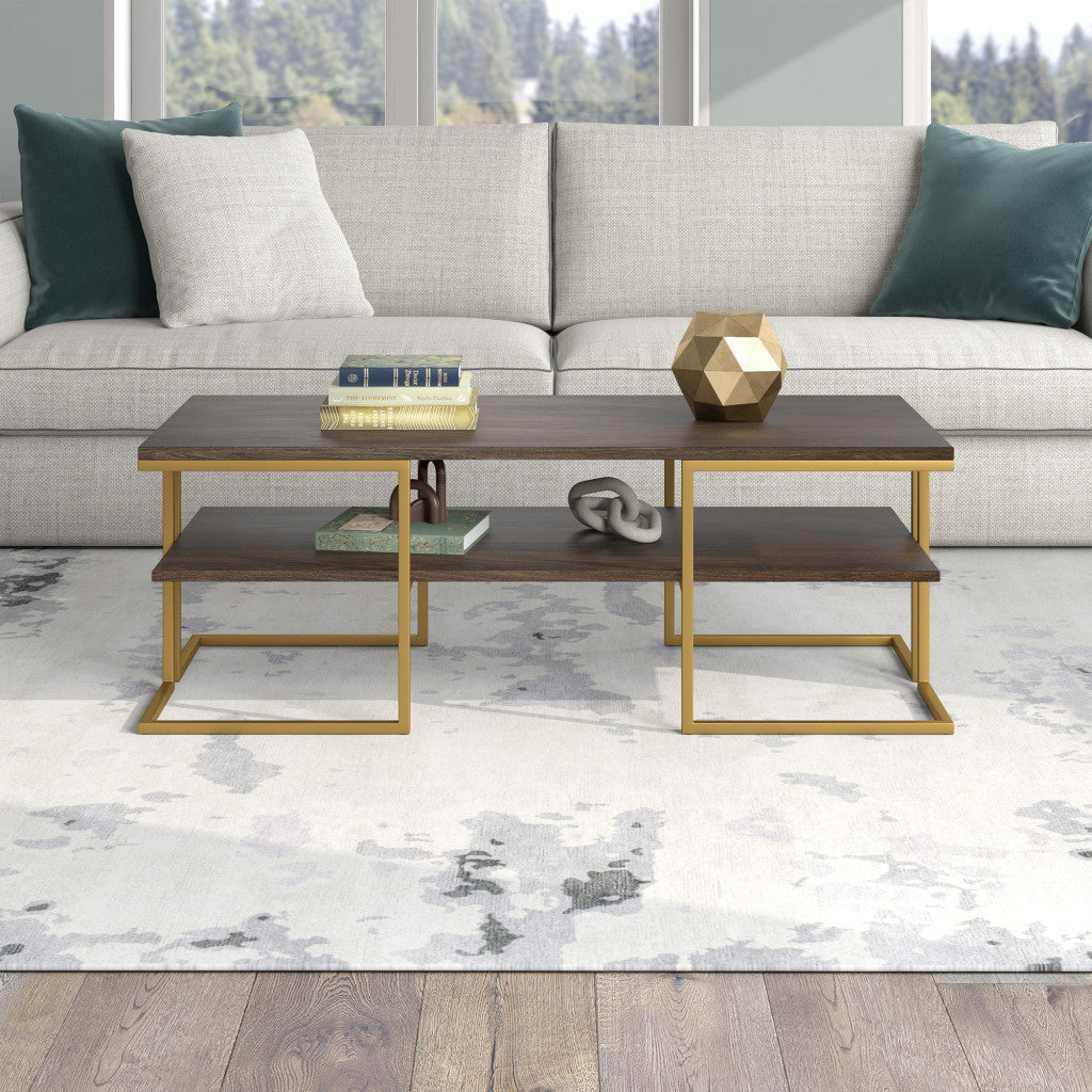 45" Gold Steel Coffee Table With Shelf