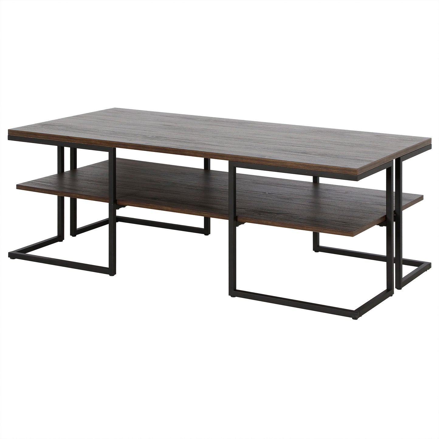 45" Black Steel Coffee Table With Shelf